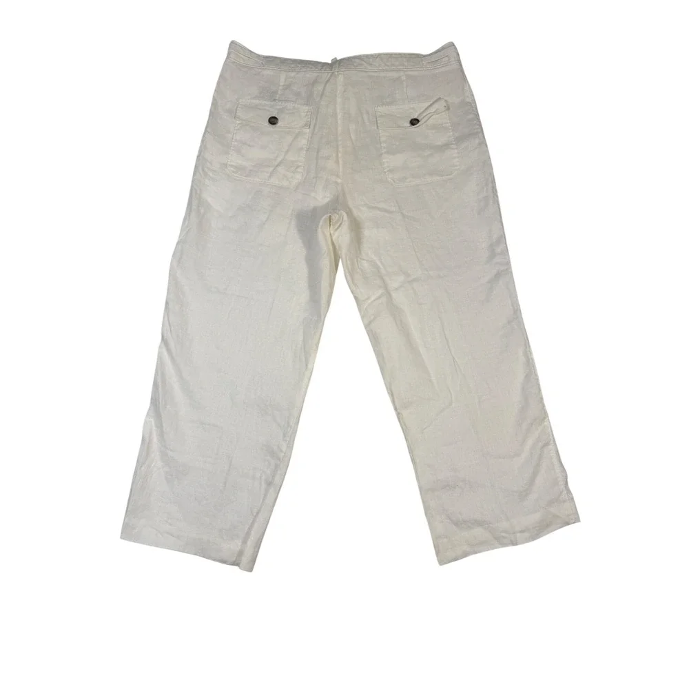 Tasso Elba Island Mens 34x29 Cream 100% Linen Drawstring Straight Leg Pants